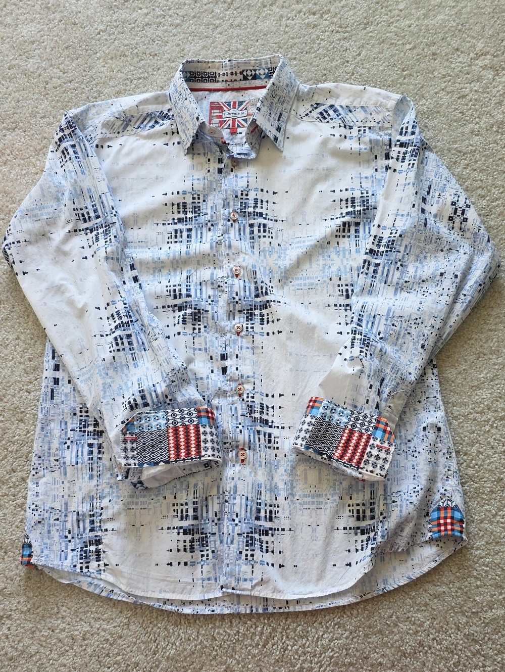 7 Downie Street Flip Cuff Shirt Mens Size 5 White Blue Button Down Cotton